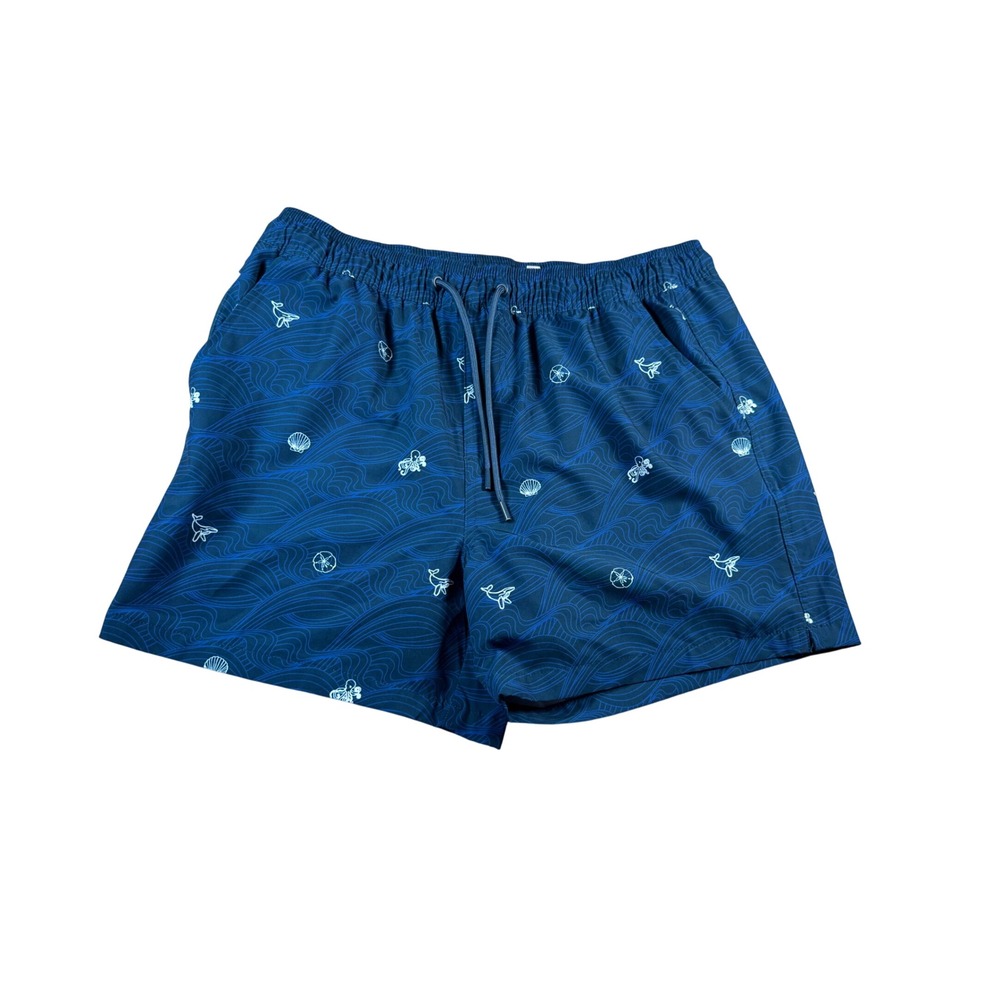 Goodfellow‎ & Co Mens Navy Blue Whale Nautical Print Swim Trunks Size Large L